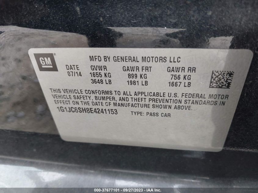 2014 CHEVROLET SONIC LT - 1G1JC6SH8E4241153