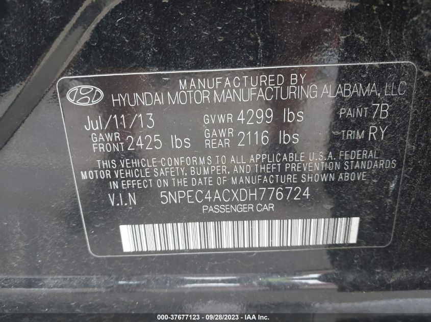 2013 HYUNDAI SONATA SE - 5NPEC4ACXDH776724