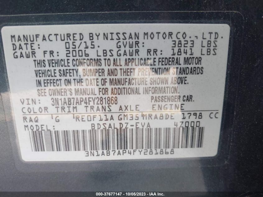 2015 NISSAN SENTRA SR/SL/S/SV/FE+ S - 3N1AB7AP4FY281868