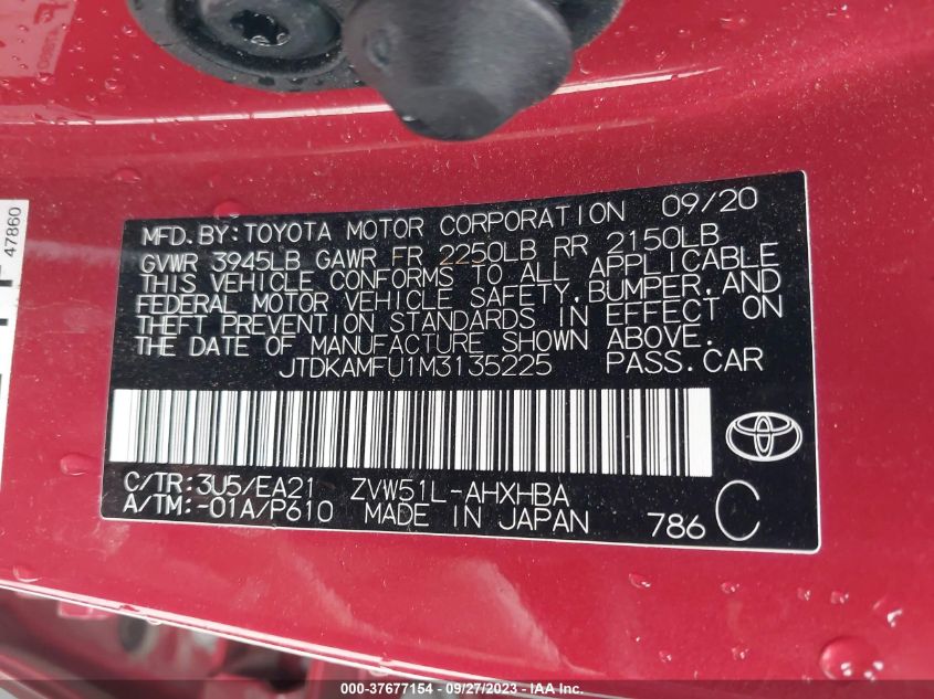 2021 TOYOTA PRIUS L - JTDKAMFU1M3135225