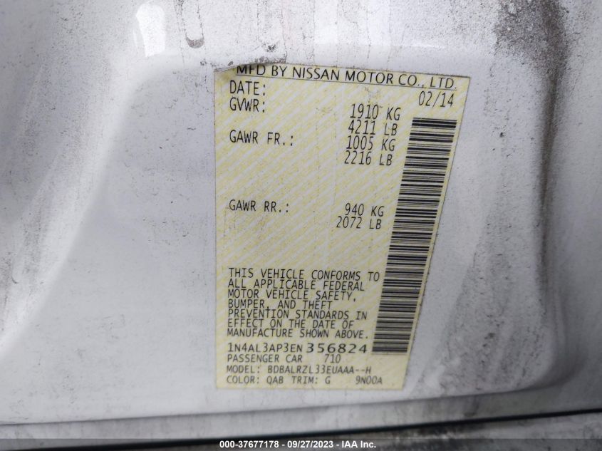 2014 NISSAN ALTIMA 2.5 S - 1N4AL3AP3EN356824