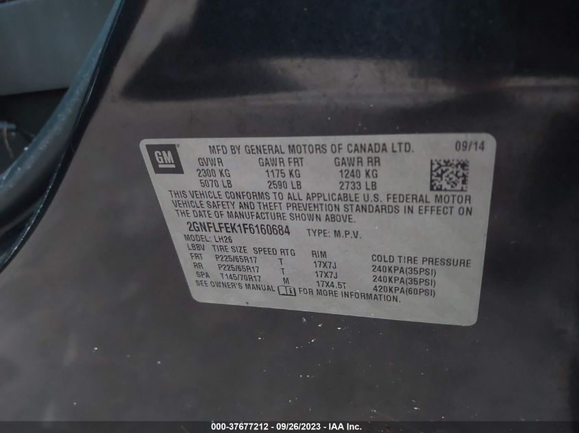 2015 CHEVROLET EQUINOX LT - 2GNFLFEK1F6160684