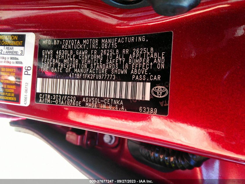 2015 TOYOTA CAMRY XLE/SE/LE/XSE - 4T1BF1FK2FU977773