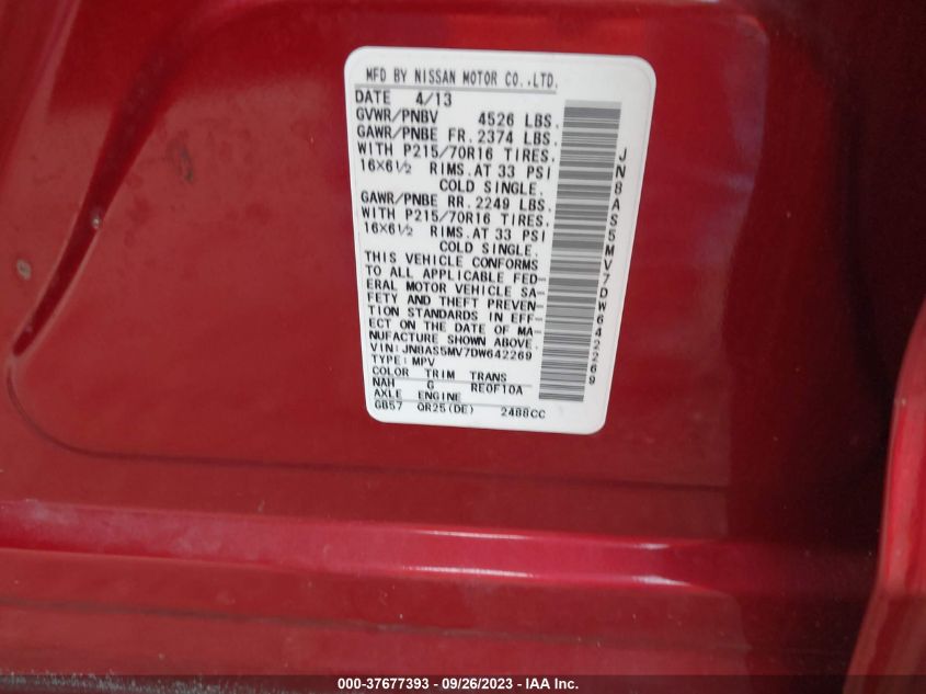 2013 NISSAN ROGUE S - JN8AS5MV7DW642269