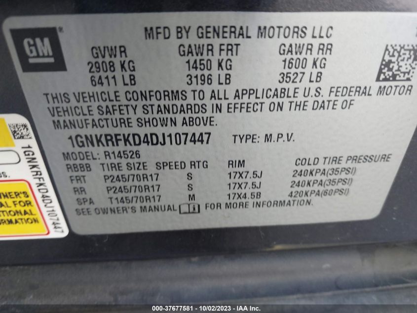 2013 CHEVROLET TRAVERSE LS - 1GNKRFKD4DJ107447