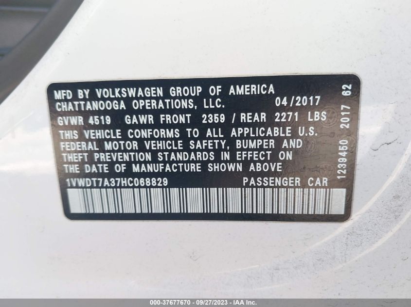 2017 VOLKSWAGEN PASSAT R-LINE W/COMFORT PKG - 1VWDT7A37HC068829
