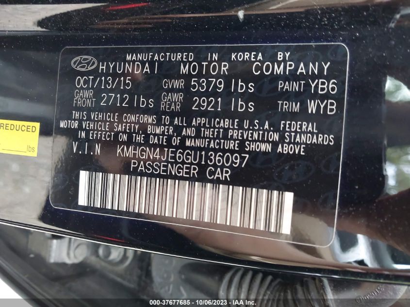 2016 HYUNDAI GENESIS 3.8L - KMHGN4JE6GU136097