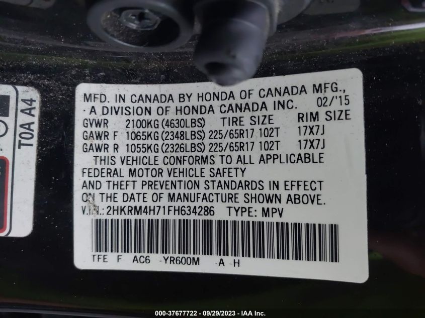 2015 HONDA CR-V EX-L - 2HKRM4H71FH634286