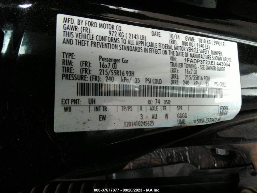 2014 FORD FOCUS SE - 1FADP3F2XEL443064