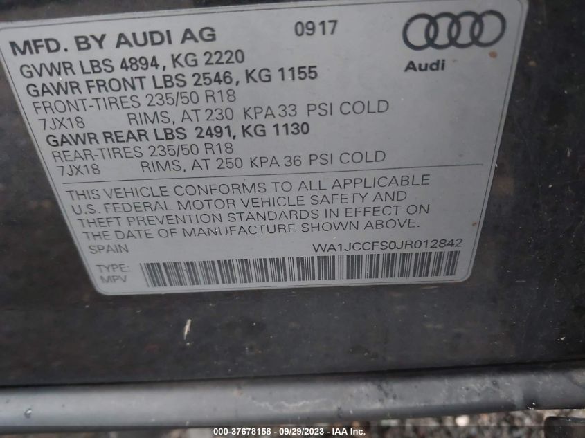 2018 AUDI Q3 PREMIUM PLUS - WA1JCCFS0JR012842