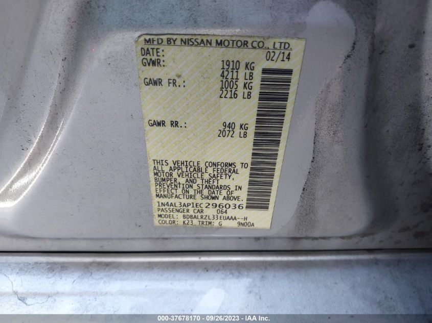 2014 NISSAN ALTIMA 2.5 S - 1N4AL3AP1EC296036