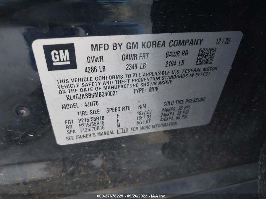 2021 BUICK ENCORE PREFERRED - KL4CJASB6MB340031