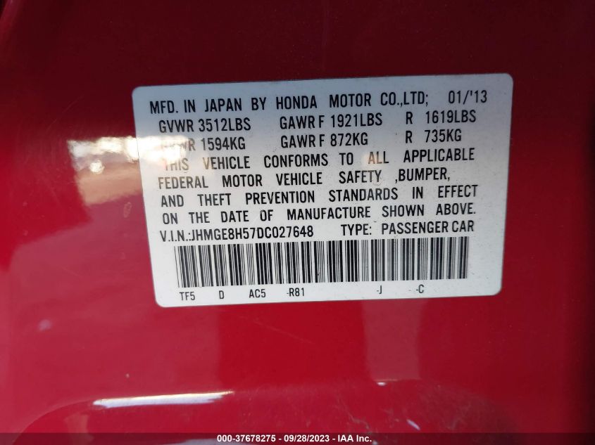 2013 HONDA FIT SPORT - JHMGE8H57DC027648