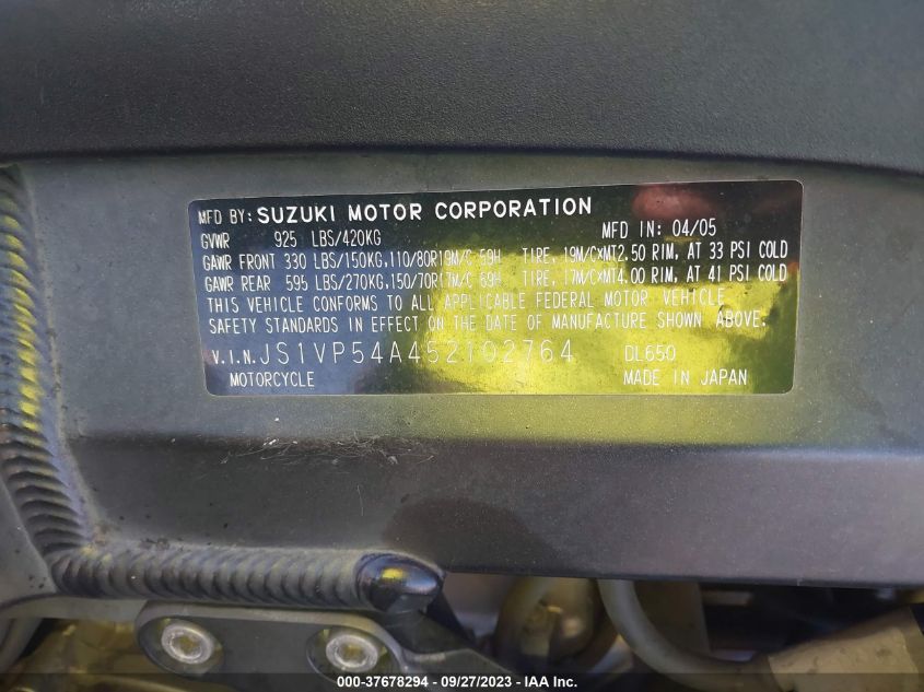 2005 SUZUKI DL650 K JS1VP54A452102764