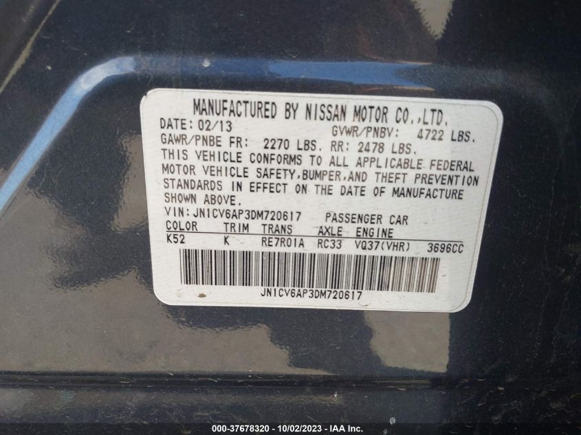 2013 INFINITI G37 SEDAN JOURNEY JN1CV6AP3DM720617