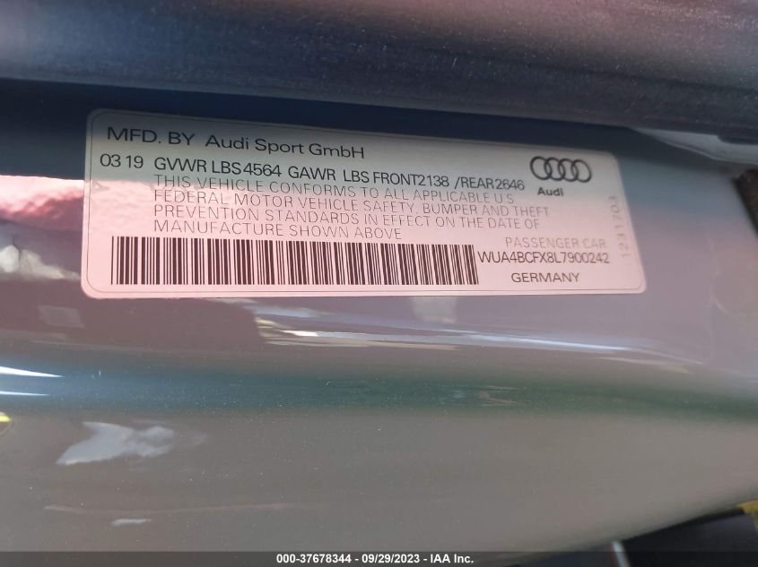 2020 AUDI R8 SPYDER V10 PERFORMANCE WUA4BCFX8L7900242