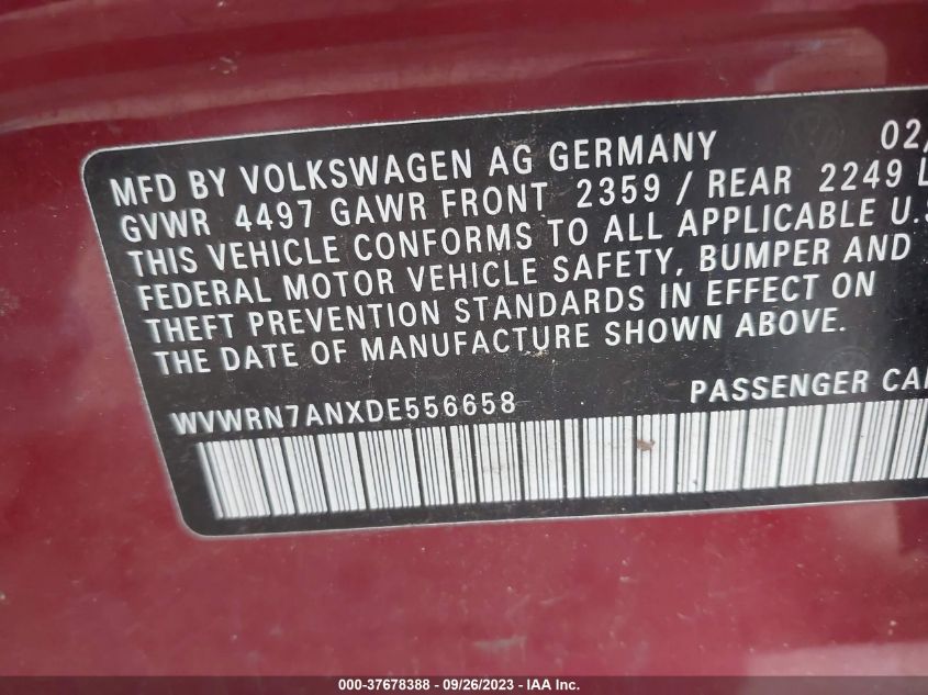 2013 VOLKSWAGEN CC LUX - WVWRN7ANXDE556658