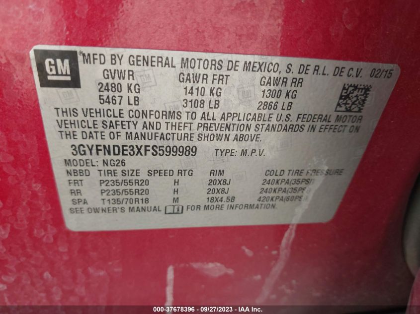 2015 CADILLAC SRX PREMIUM COLLECTION - 3GYFNDE3XFS599989