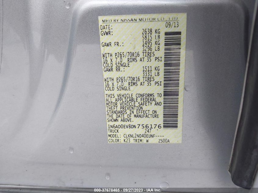 2013 NISSAN FRONTIER SV - 1N6AD0EV8DN756176