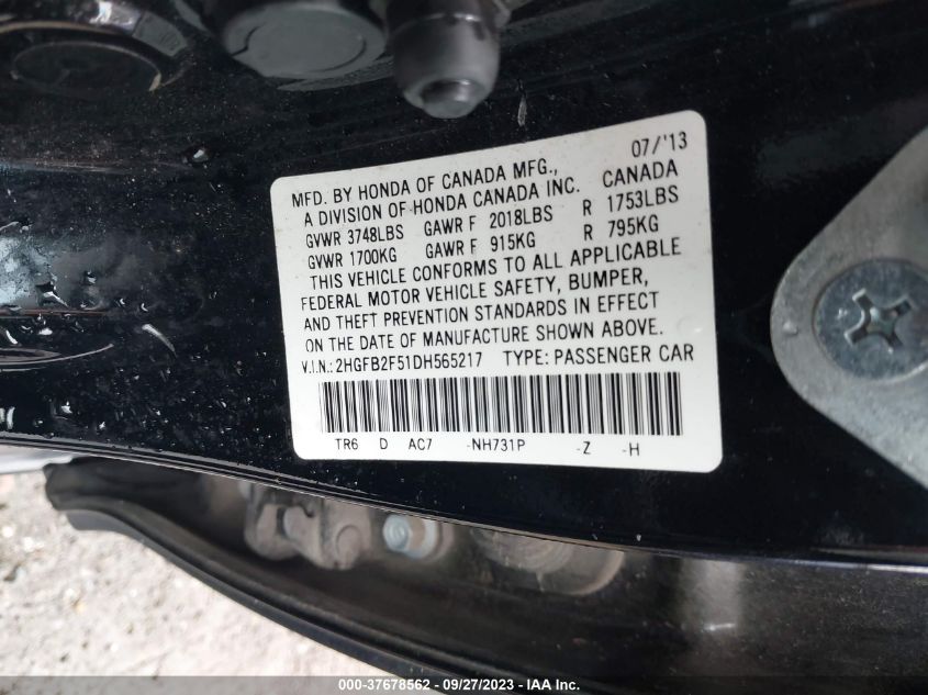 2013 HONDA CIVIC SDN LX - 2HGFB2F51DH565217