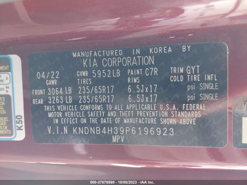 2023 KIA CARNIVAL MPV LX SEAT PACKAGE KNDNB4H39P6196923