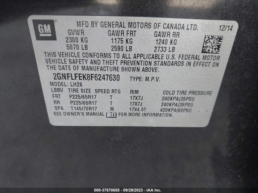 2015 CHEVROLET EQUINOX LT - 2GNFLFEK8F6247630