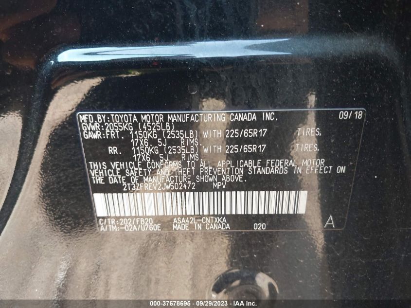 2018 TOYOTA RAV4 LE - 2T3ZFREV2JW502472