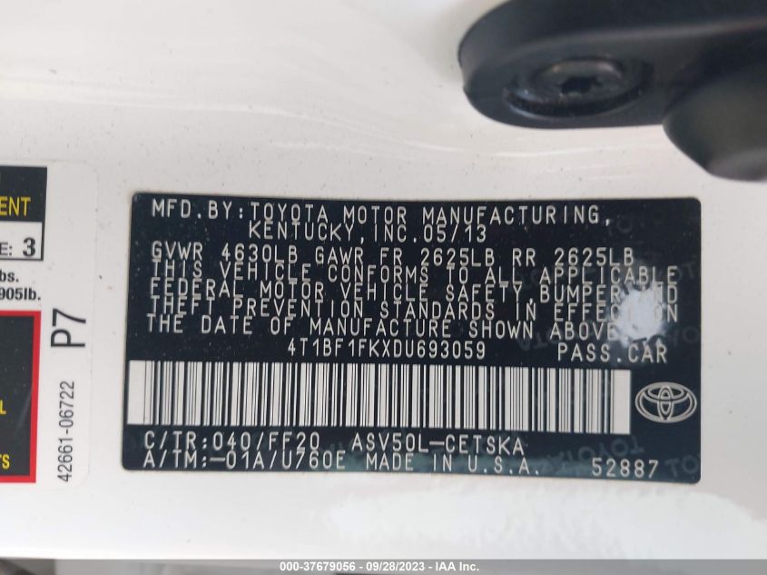 2013 TOYOTA CAMRY L/LE/SE/XLE - 4T1BF1FKXDU693059