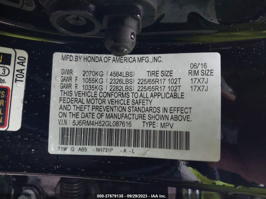 2016 HONDA CR-V EX - 5J6RM4H52GL087616