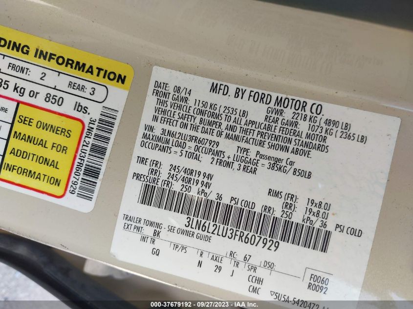 2015 LINCOLN MKZ HYBRID - 3LN6L2LU3FR607929