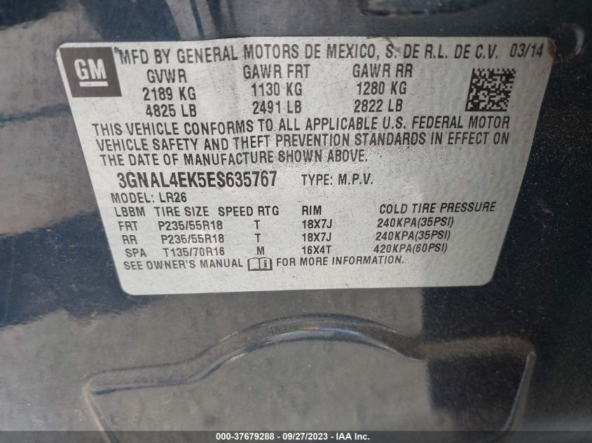 2014 CHEVROLET CAPTIVA SPORT LTZ - 3GNAL4EK5ES635767