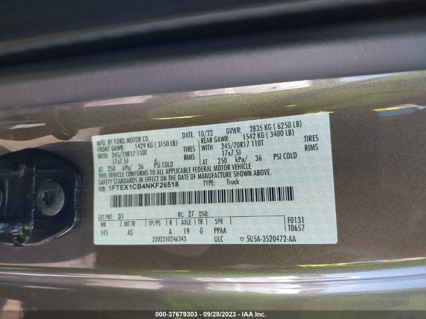2022 FORD F-150 XL/XLT - 1FTEX1CB4NKF26518