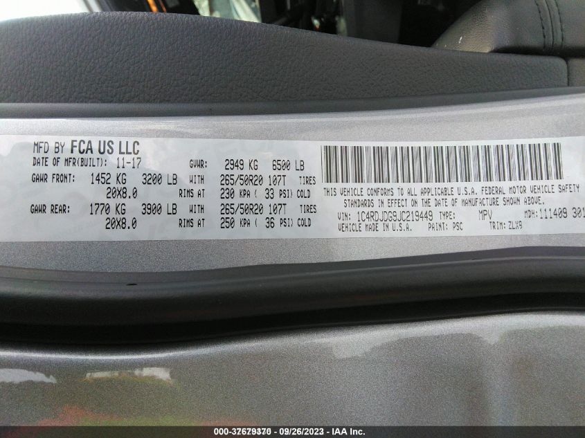 2018 DODGE DURANGO GT 1C4RDJDG9JC219449