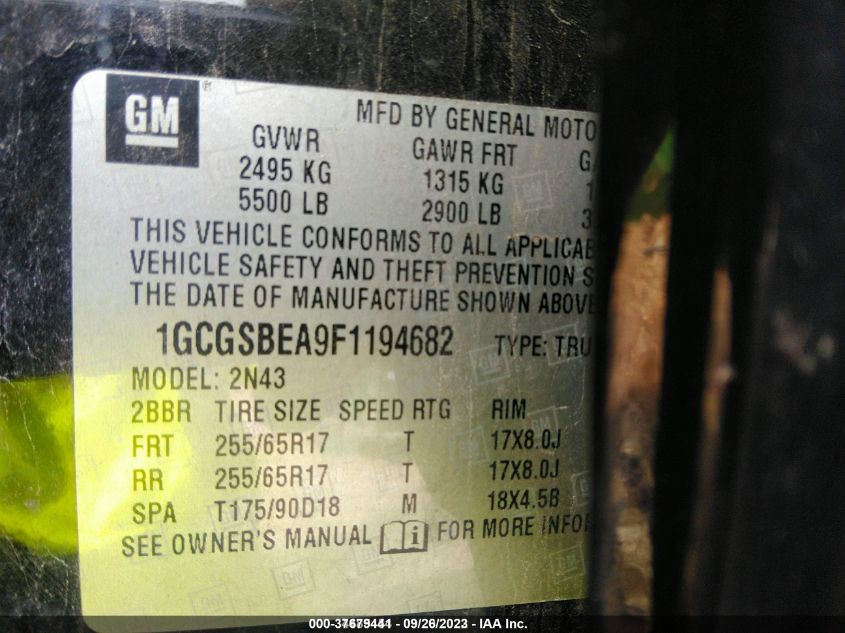 2015 CHEVROLET COLORADO 2WD LT - 1GCGSBEA9F1194682