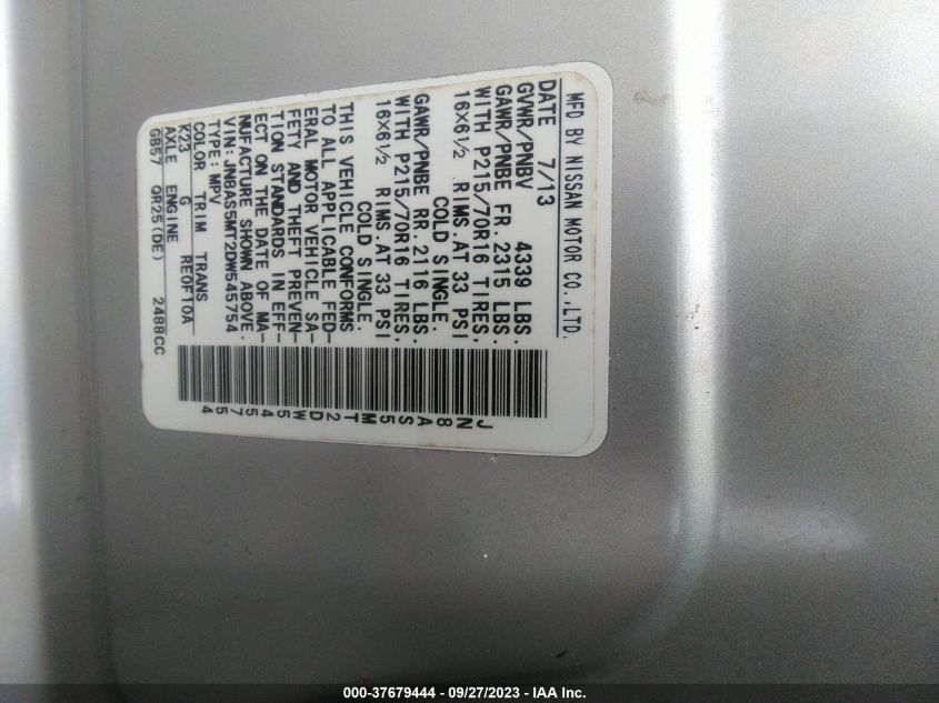 2013 NISSAN ROGUE S - JN8AS5MT2DW545754