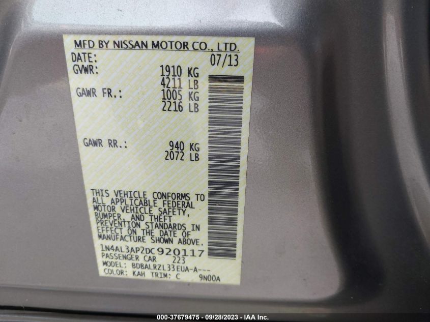 2013 NISSAN ALTIMA 2.5 S - 1N4AL3AP2DC920117