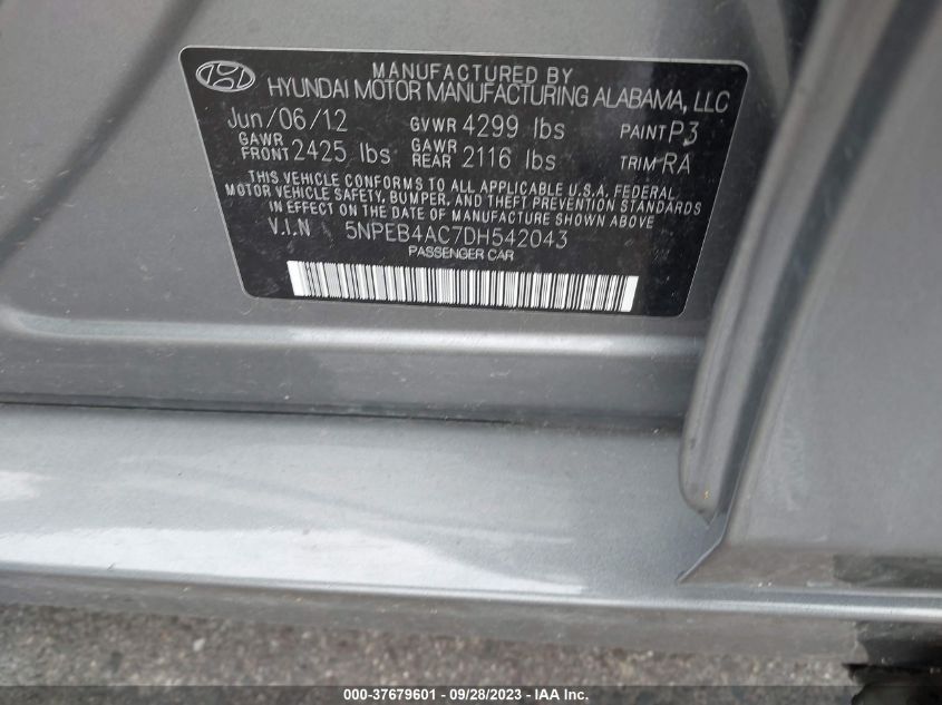 2013 HYUNDAI SONATA GLS - 5NPEB4AC7DH542043