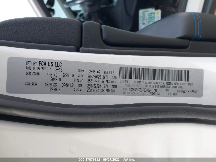 VIN 1C4RJFAG3LC134104 2020 JEEP GRAND CHEROKEE UPLAND