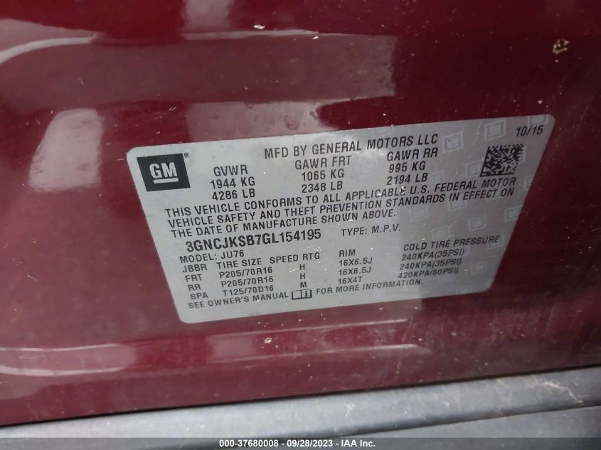 2016 CHEVROLET TRAX LS - 3GNCJKSB7GL154195