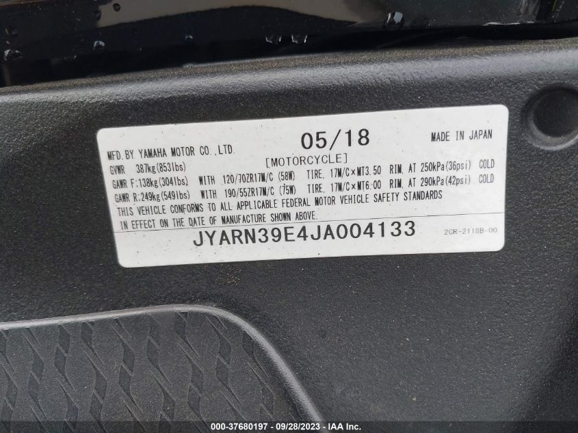 2018 YAMAHA YZFR1 JYARN39E4JA004133