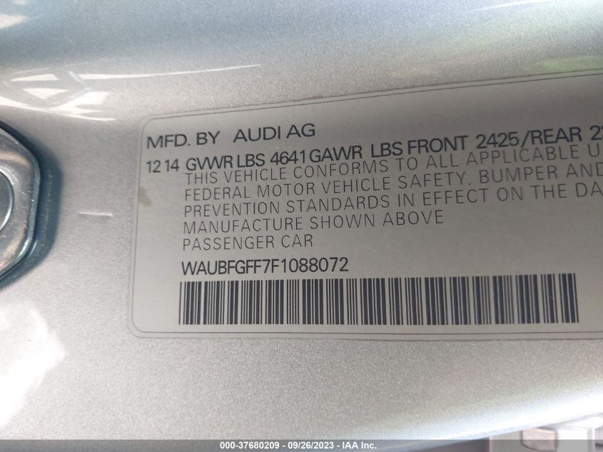 2015 AUDI S3/A3 2.0T PREMIUM PLUS WAUBFGFF7F1088072