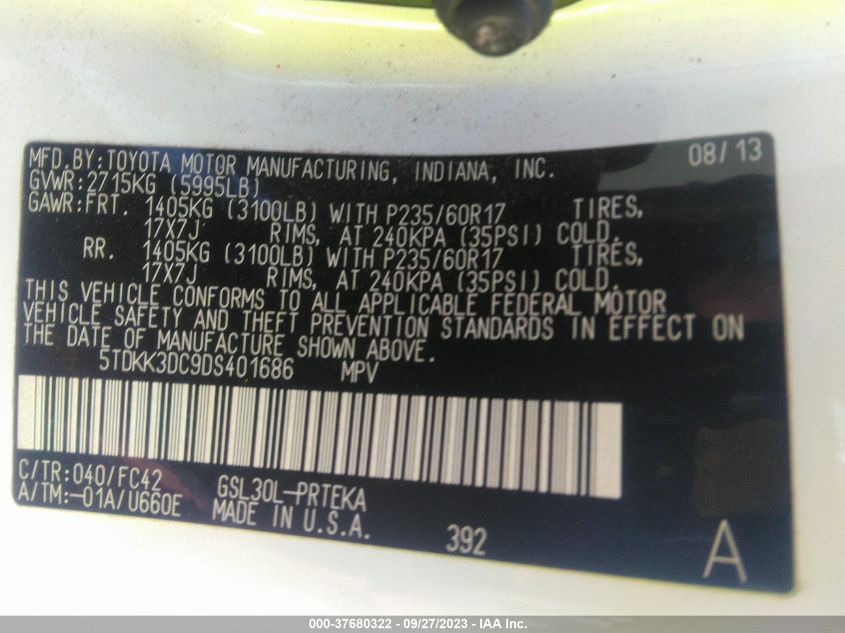 2013 TOYOTA SIENNA LE - 5TDKK3DC9DS401686