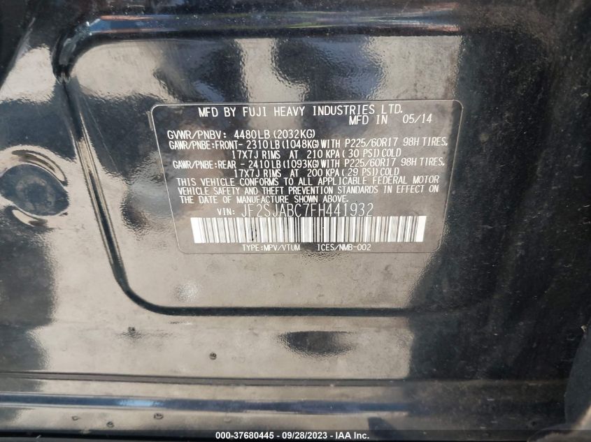 2015 SUBARU FORESTER 2.5I - JF2SJABC7FH441932