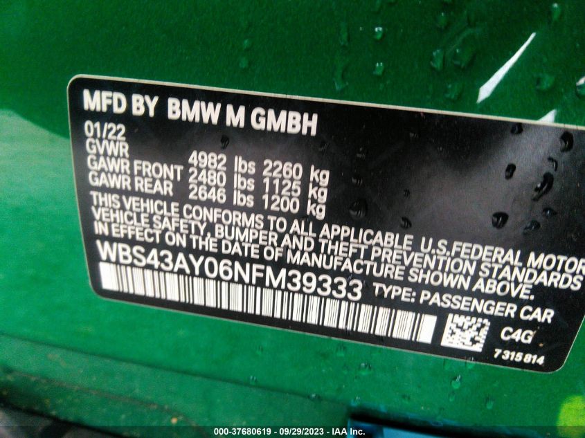 WBS43AY06NFM39333 BMW M3 COMPETITION XDRIVE 9