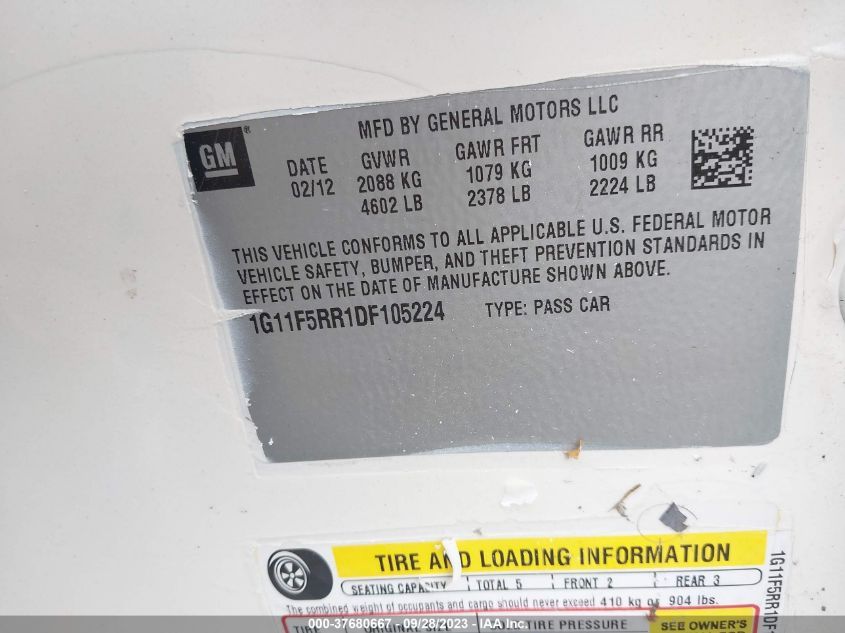 2013 CHEVROLET MALIBU ECO - 1G11F5RR1DF105224