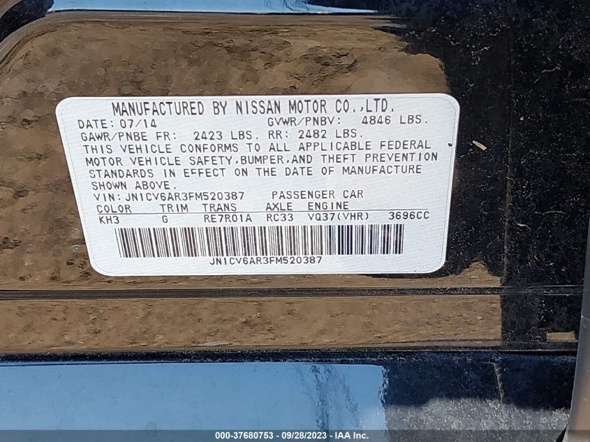 2015 INFINITI Q40 JN1CV6AR3FM520387