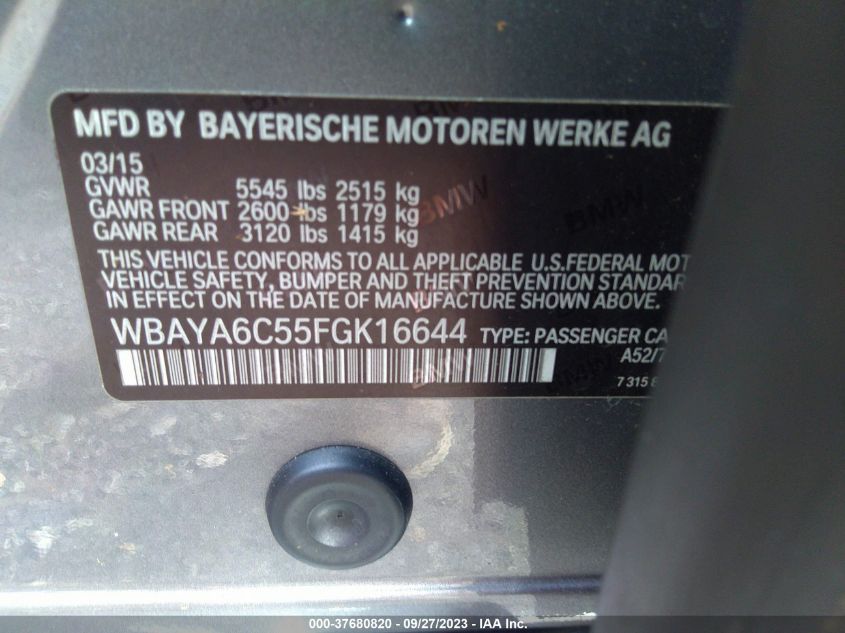 2015 BMW 7 SERIES 740I WBAYA6C55FGK16644