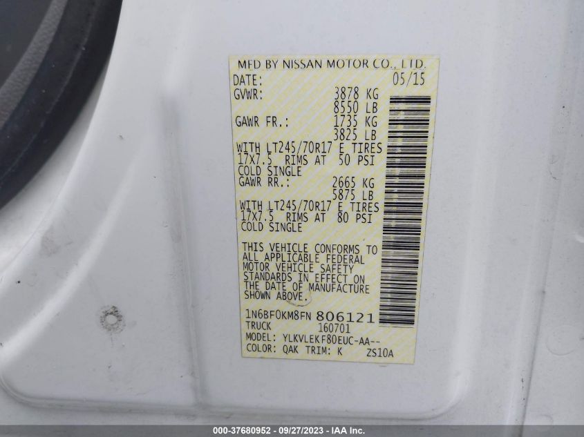 2015 NISSAN NV SV/S/SL 1N6BF0KM8FN806121