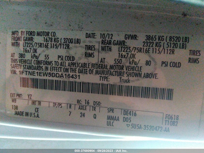 2013 FORD ECONOLINE CARGO VAN COMMERCIAL 1FTNE1EW5DDA16431