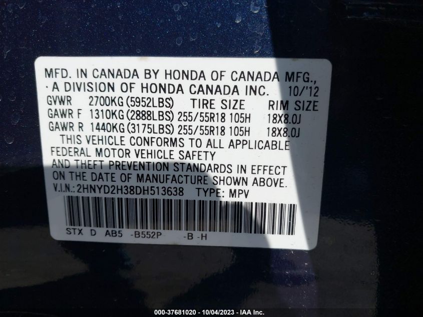2013 ACURA MDX TECH PKG - 2HNYD2H38DH513638